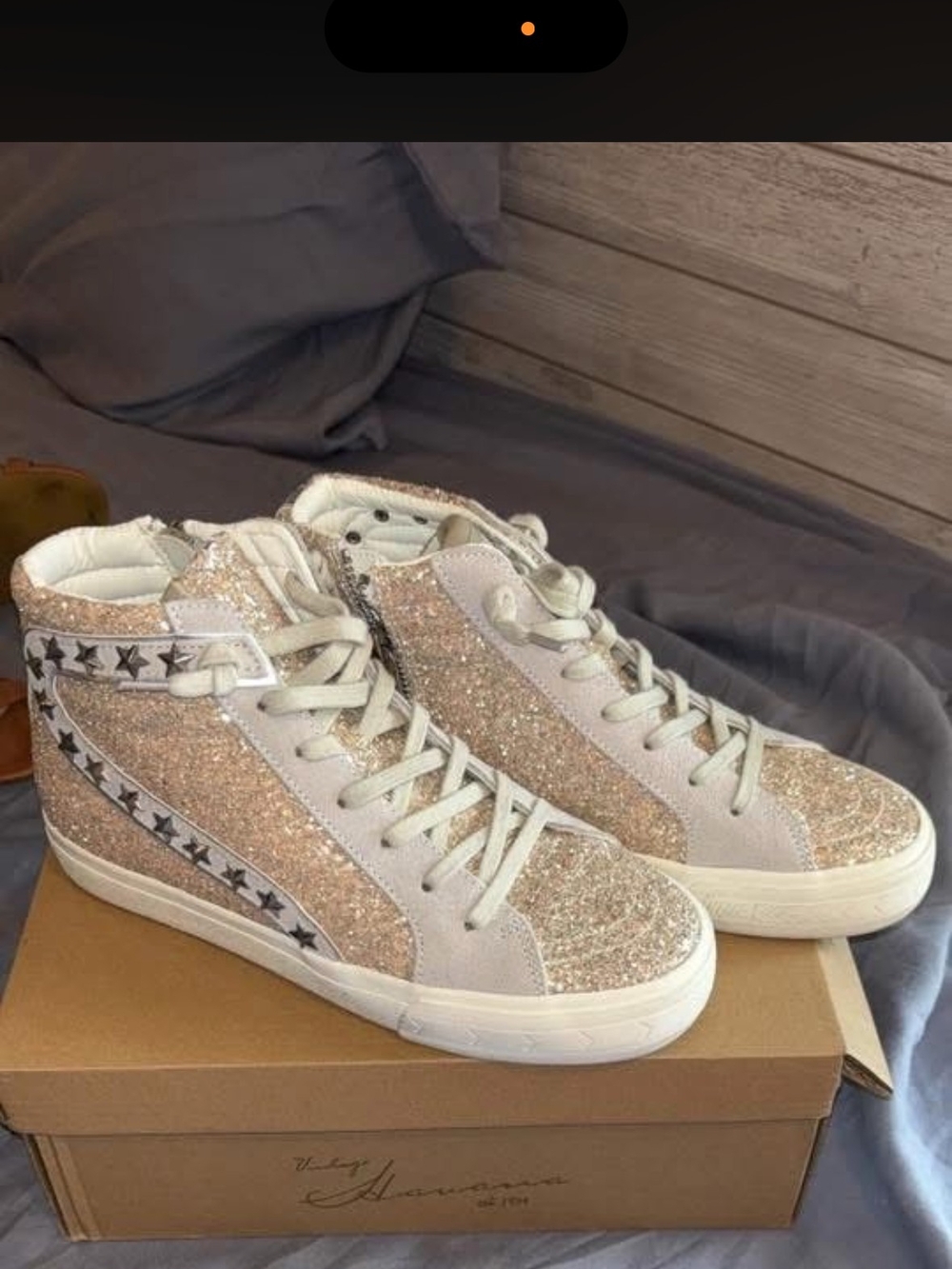 Vintage Havana Women's Glitter High-Top Sneakers in Rose Gold and Cream